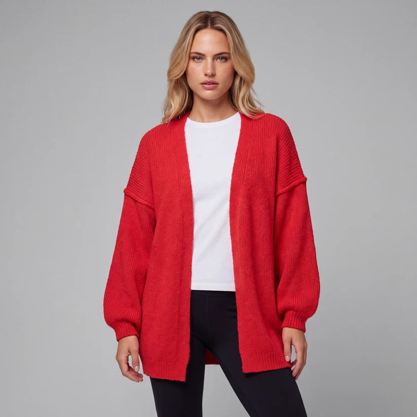 Oversized cardigan med ballongärmar och öppen front