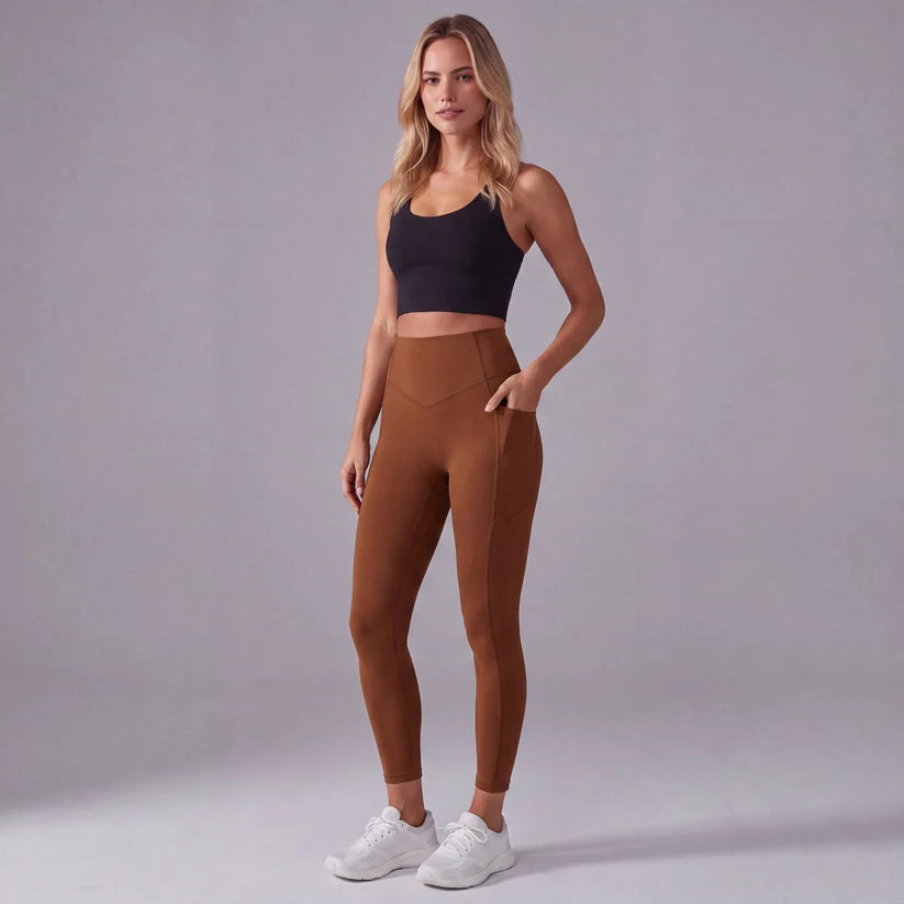 Högmidjade formande leggings med fickor