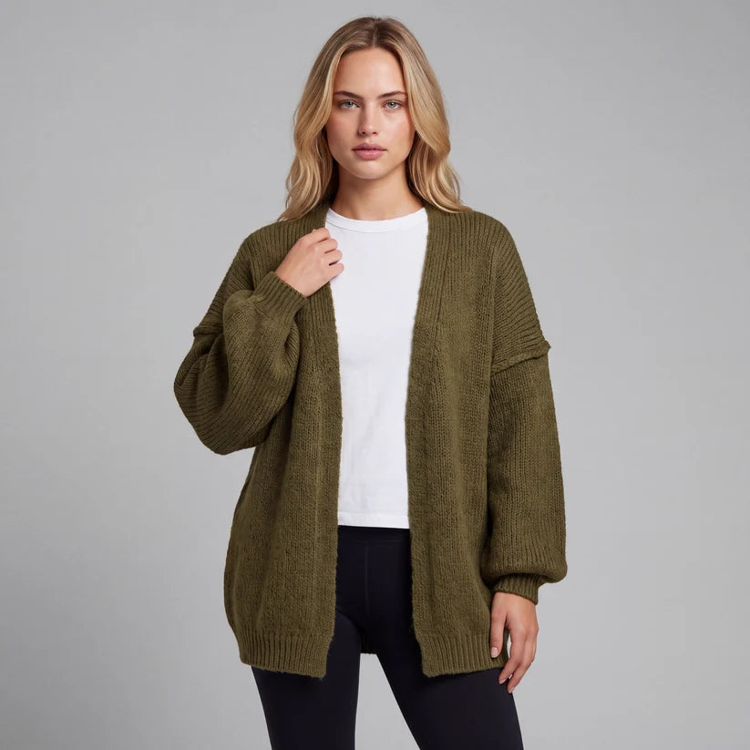 Oversized cardigan med ballongärmar och öppen front