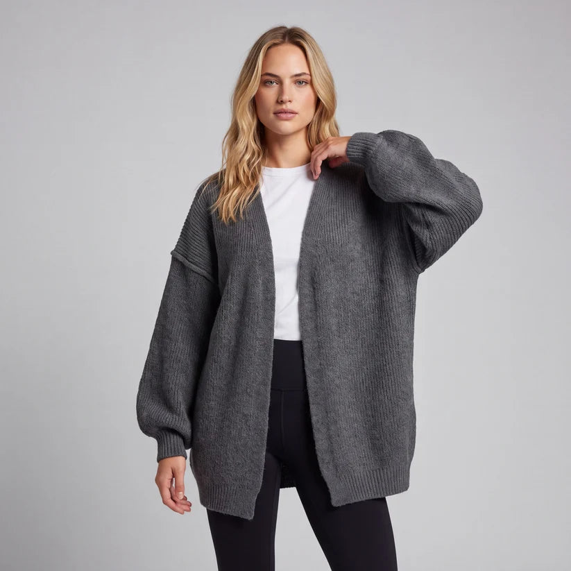 Oversized cardigan med ballongärmar och öppen front