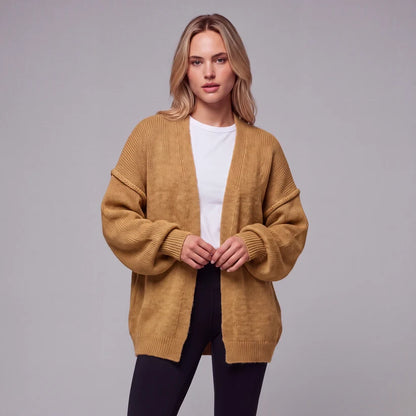 Oversized cardigan med ballongärmar och öppen front