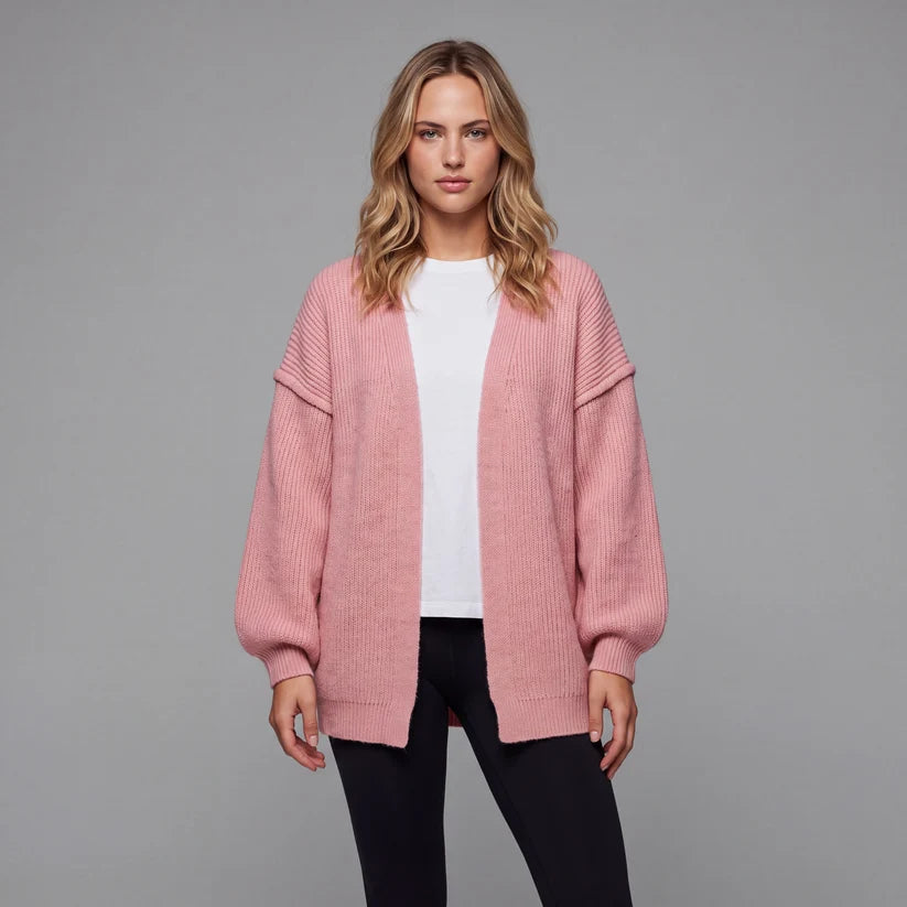 Oversized cardigan med ballongärmar och öppen front